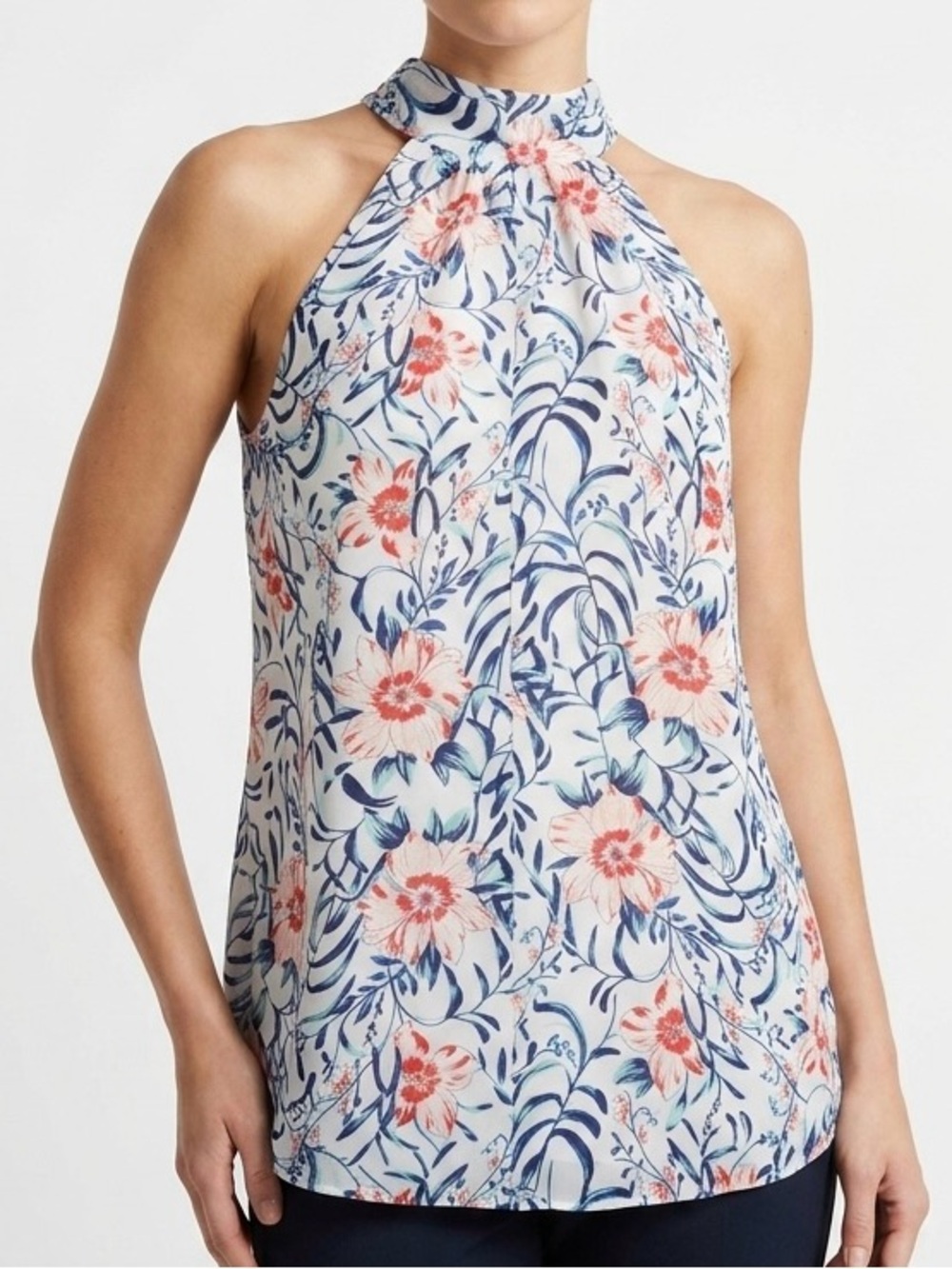 Cabi Floral Sleeveless Blouse Women’s Small Blue Pink Tropical Top